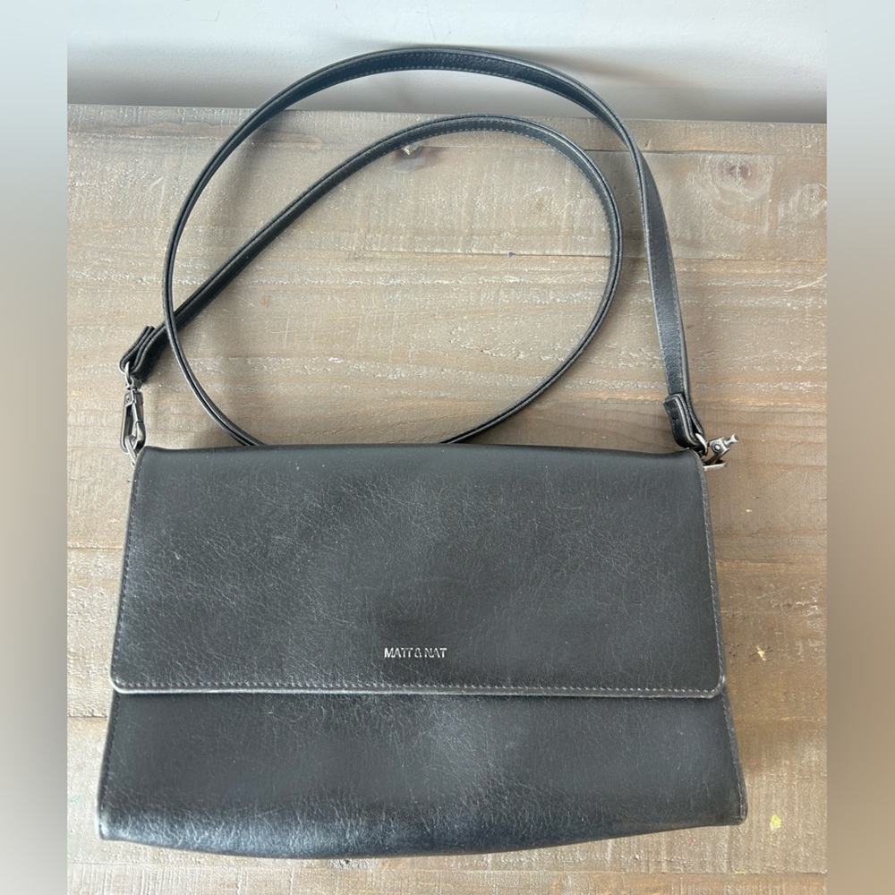 Matt & Nat Black Vegan Leather Shoulder/Crossbody Bag